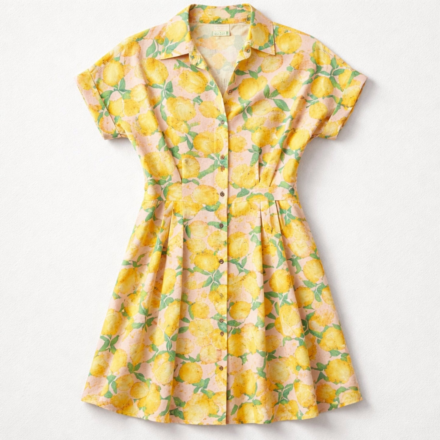Zitronen-Kleid in Rosa mit mediterranem Print – sommerliches Hemdblusenkleid Kleid Das Zierwerk