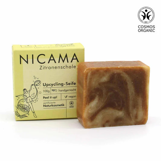 NICAMA Upcycling-Seife Zitronenschale | Handgemachte Naturkosmetik & mildes Peeling
