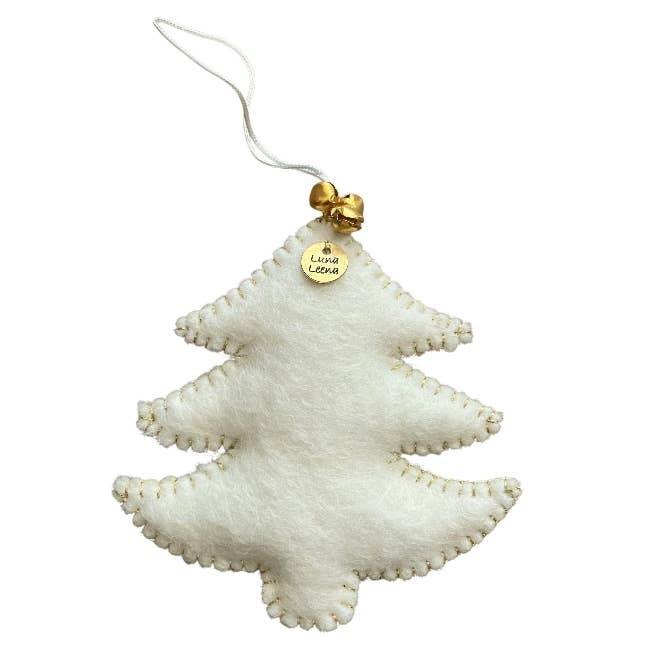 Weihnachtsbaum-Anhänger Cremeweiß & Gold – Handgefertigt aus Wollfilz Baumschmuck Luna-Leena - handmade in Nepal