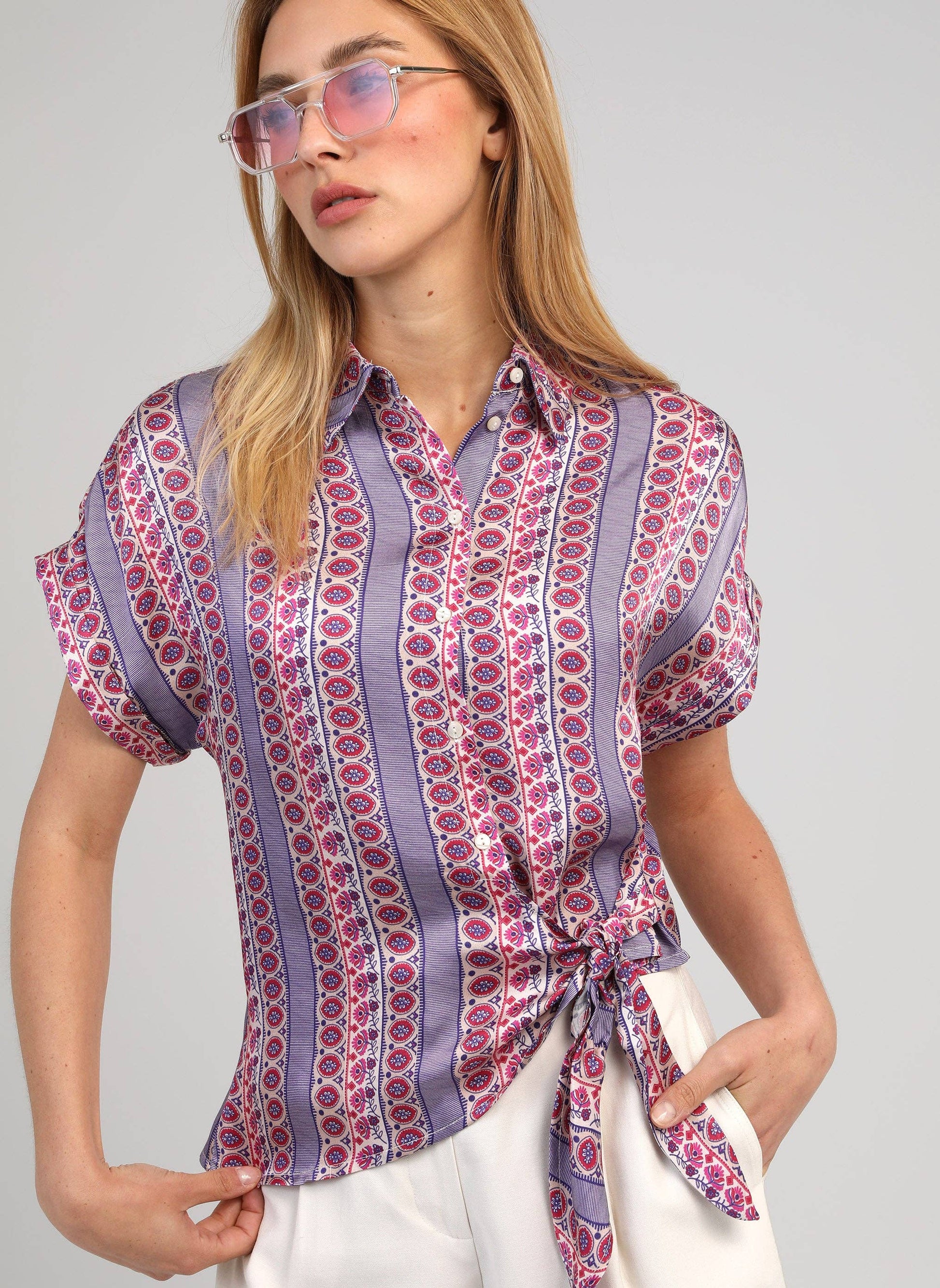 Bluse – Gr. S, Tintenblau, Satinoptik, asymmetrisch | An’ge Bluse An'ge