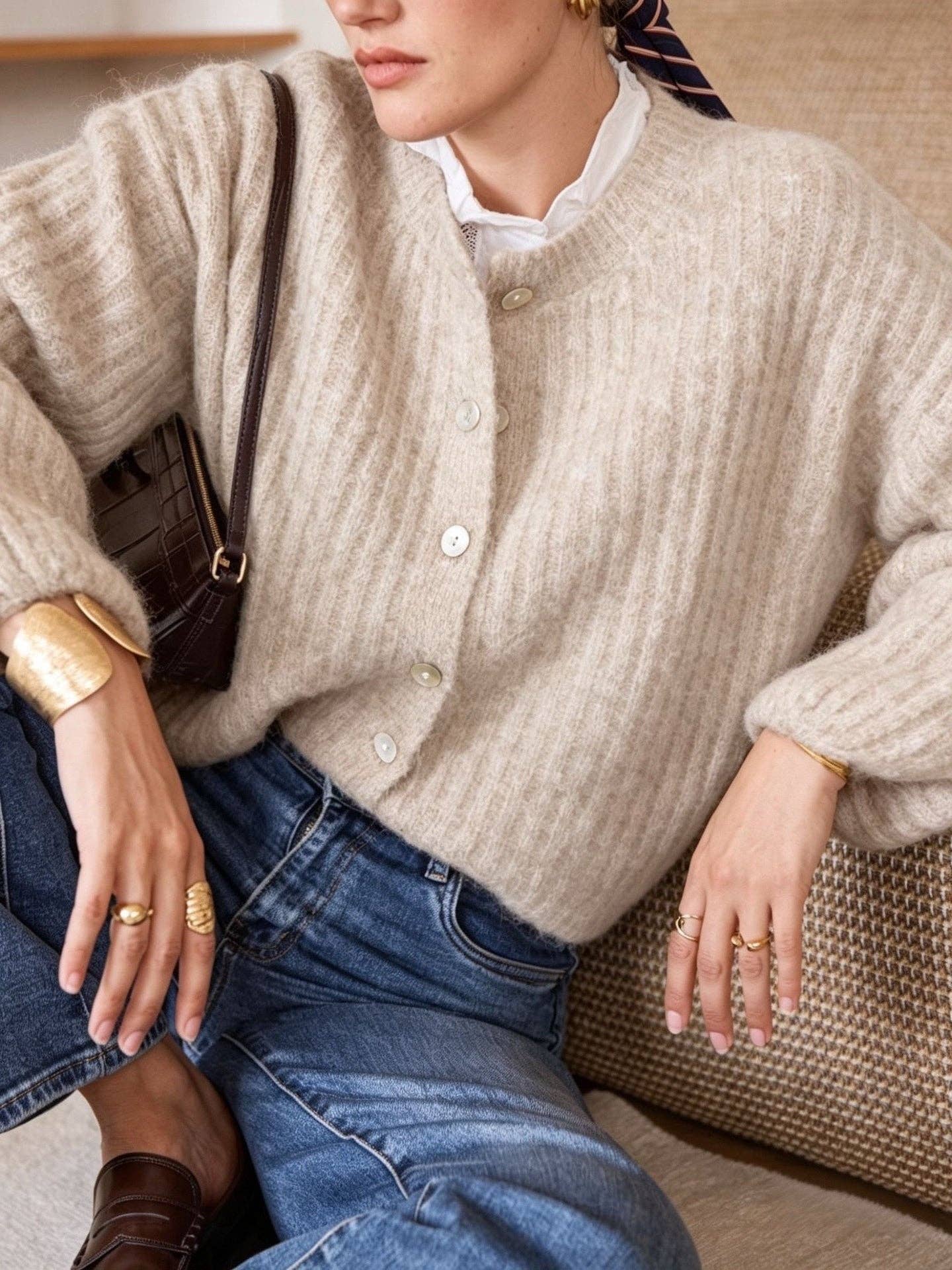 Strickjacke – Beige mit Rippenstruktur | IN APRIL 1986 Strickjacke IN APRIL 1986