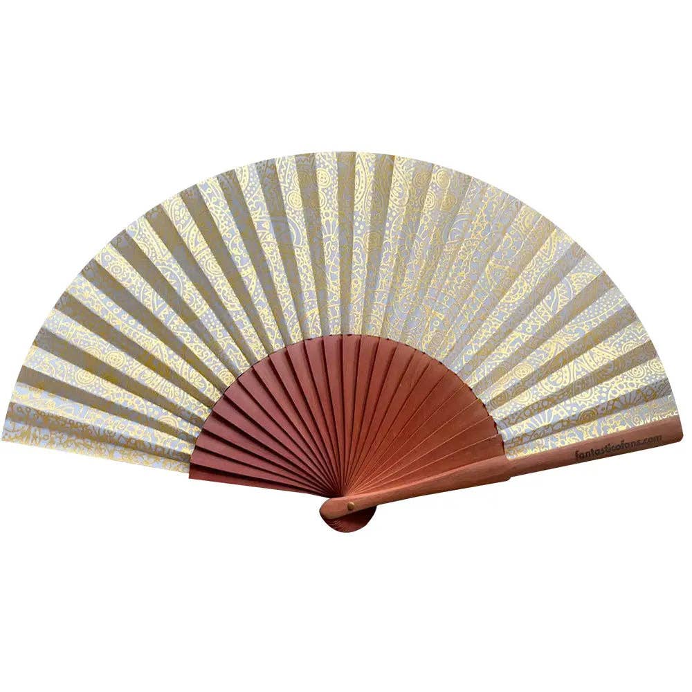 Fächer „Paisley Gold Boho“ – 23 cm, Blassgold auf Creme, dunkles Holz | Fantastico Fans Ibiza Fantastico Fans