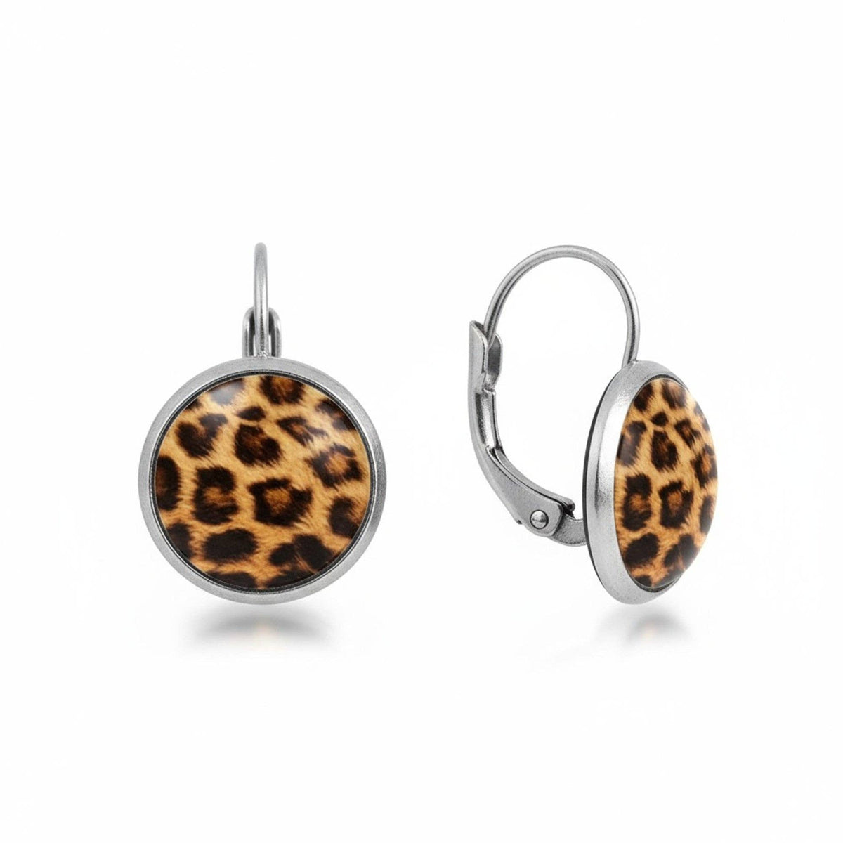 Damen-Ohrringe mit Leopardenmuster – Rund 2 cm | Silber-Braun | Karma Ohrringe Karma
