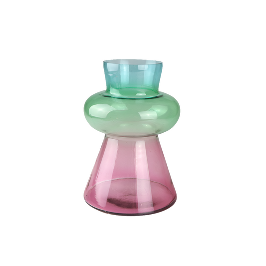 Große Vase aus Glas – Multicolor Statement in Rosa, Grün & Türkis