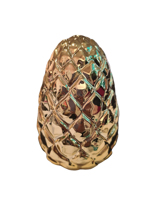 Goldener Keramik-Tannenzapfen – Rautenmuster