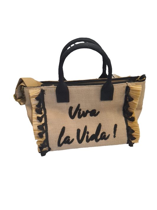 Handtasche „Viva la Vida“ – Statement-Bag mit Fransen & Reißverschluss