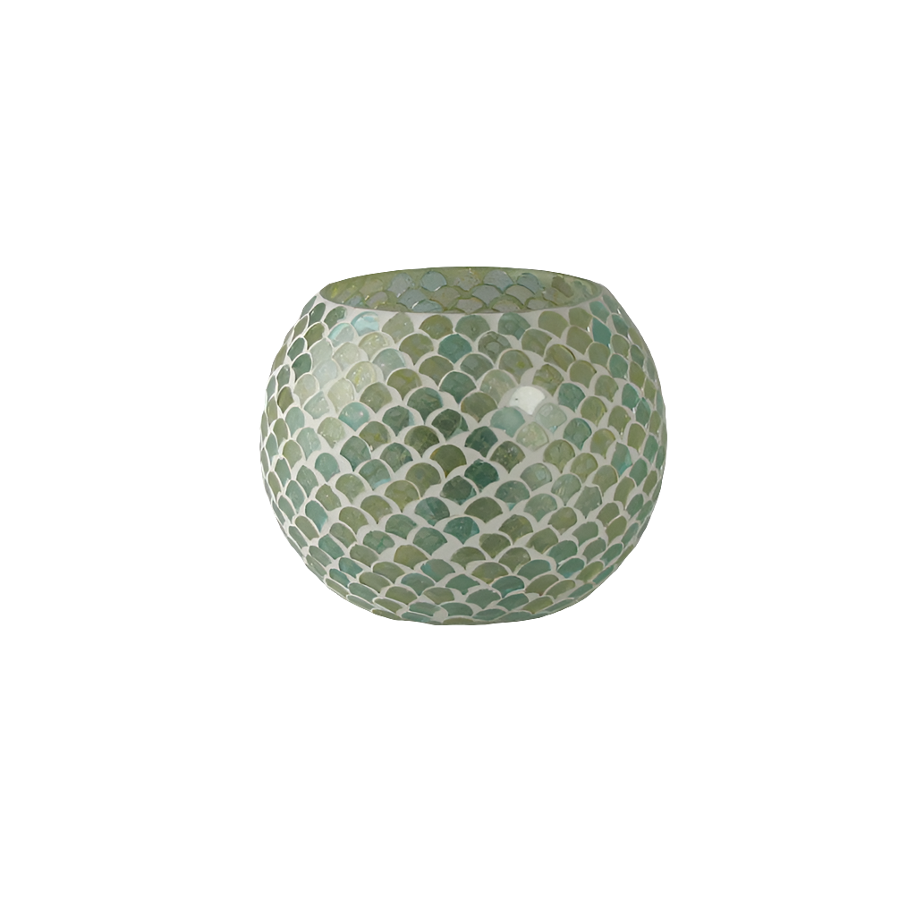 Windlicht Mosaik Kugel grün – Glas, Ø15 x H11 cm