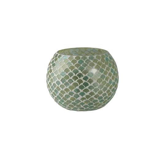 Windlicht Mosaik Kugel grün – Glas, Ø15 x H11 cm