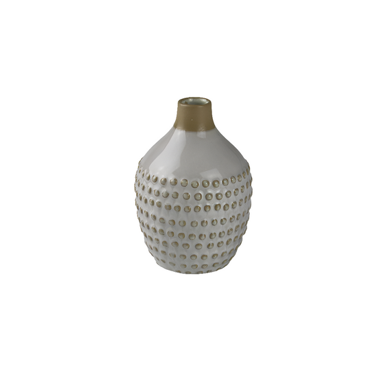 Keramikvase „Dot Bottle“ – Flaschenvase in Beige & Weiß mit Relief