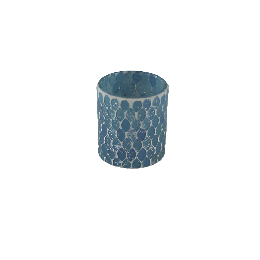 Windlicht aus Glas mit Mosaik – Blau, Ø 8 cm, Höhe 9 cm