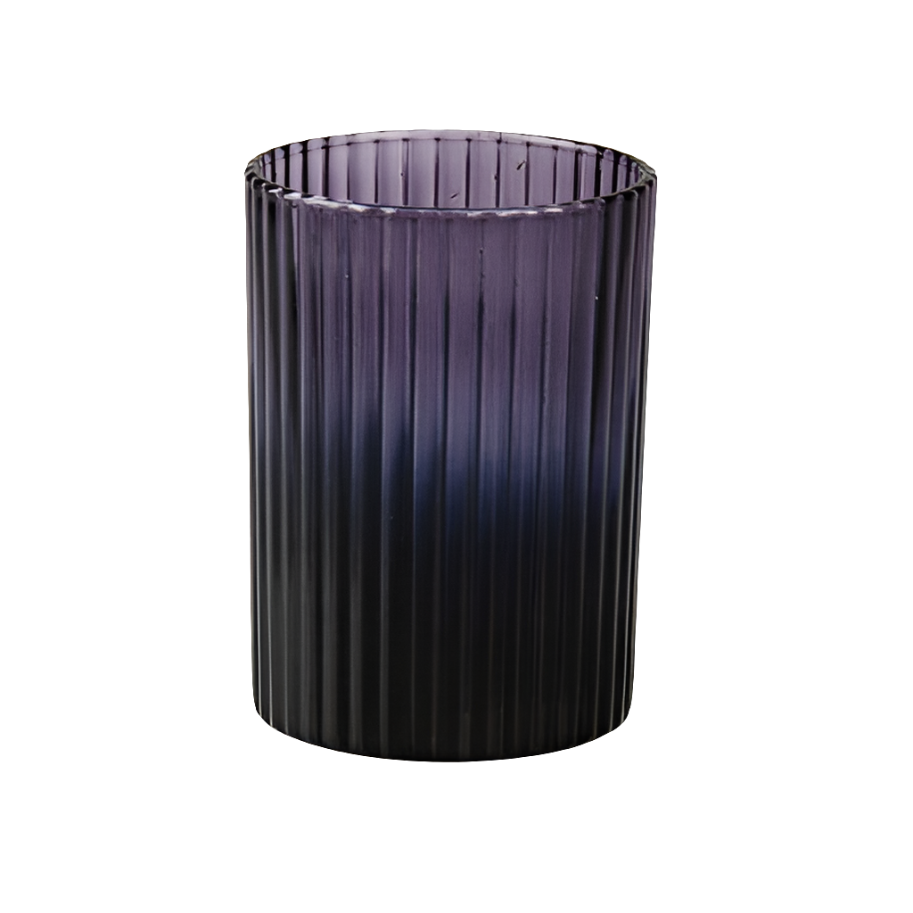Windlicht Lila Rille – Glas, 7 × 9 cm
