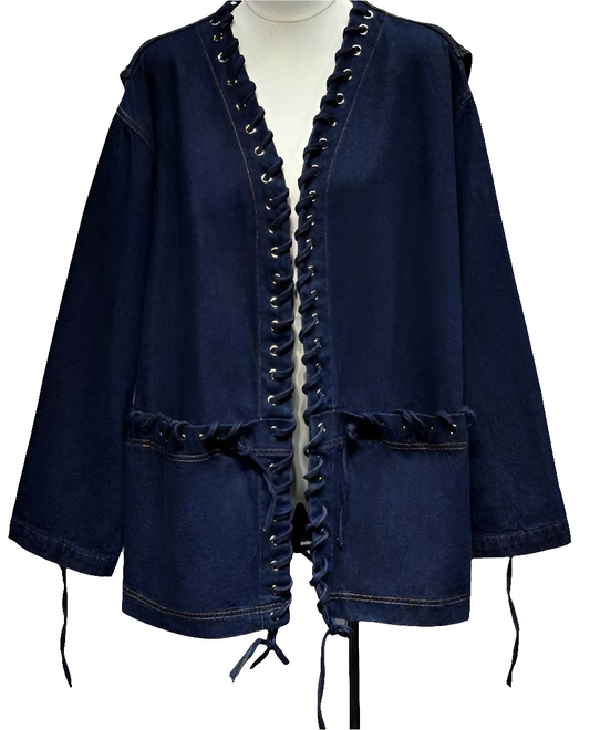 Denimjacke „Lace-Up“ in Dunkelblau