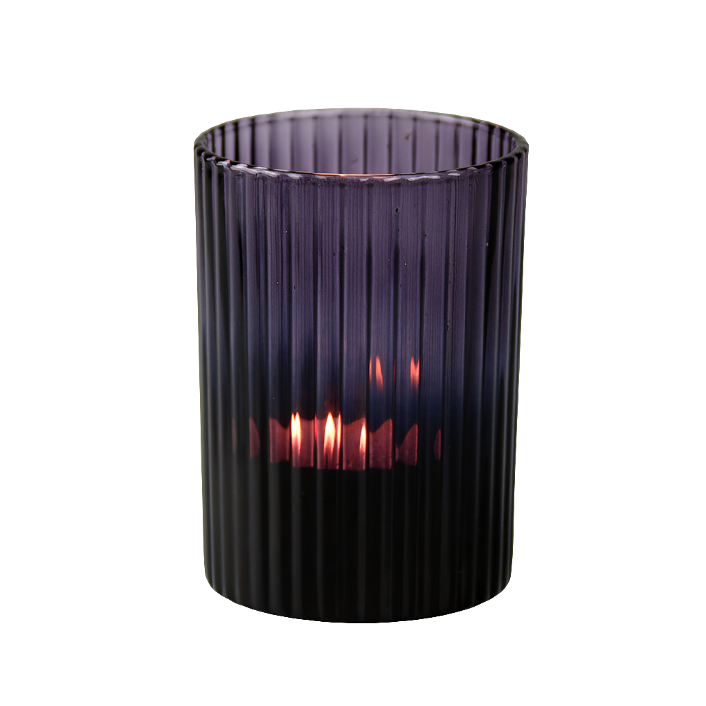 Windlicht Lila Rille – Glas, 7 × 9 cm