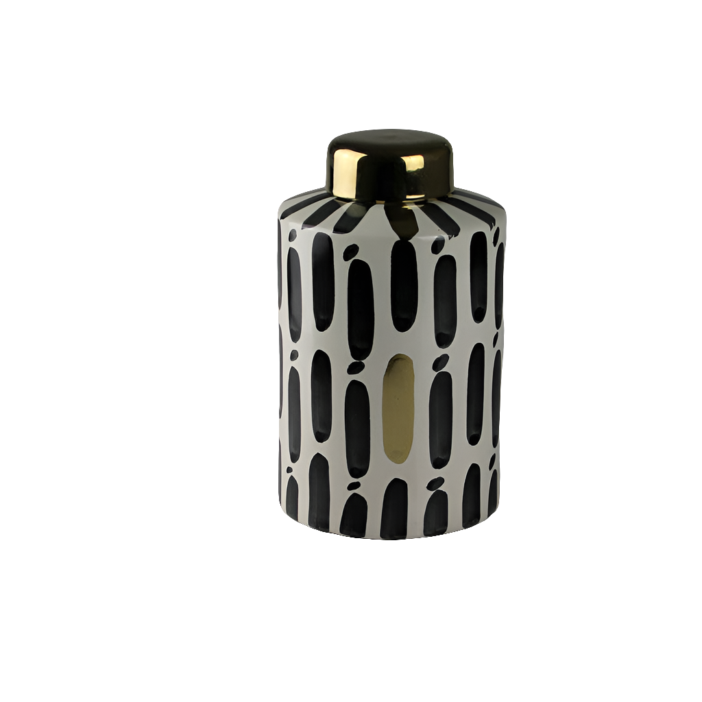 Design-Vase „Graphic Chic“ – Schwarz-Weiß mit Golddeckel