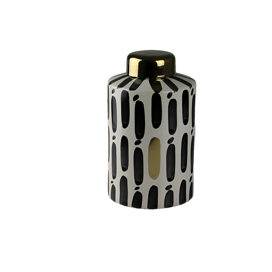 Design-Vase „Graphic Chic“ – Schwarz-Weiß mit Golddeckel