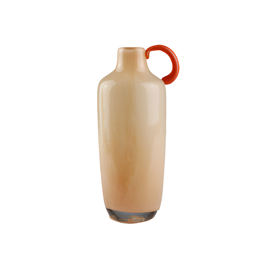Elegante Glasvase in Braun mit orangem Henkel – modernes Deko-Highlight für stilvolle Akzente