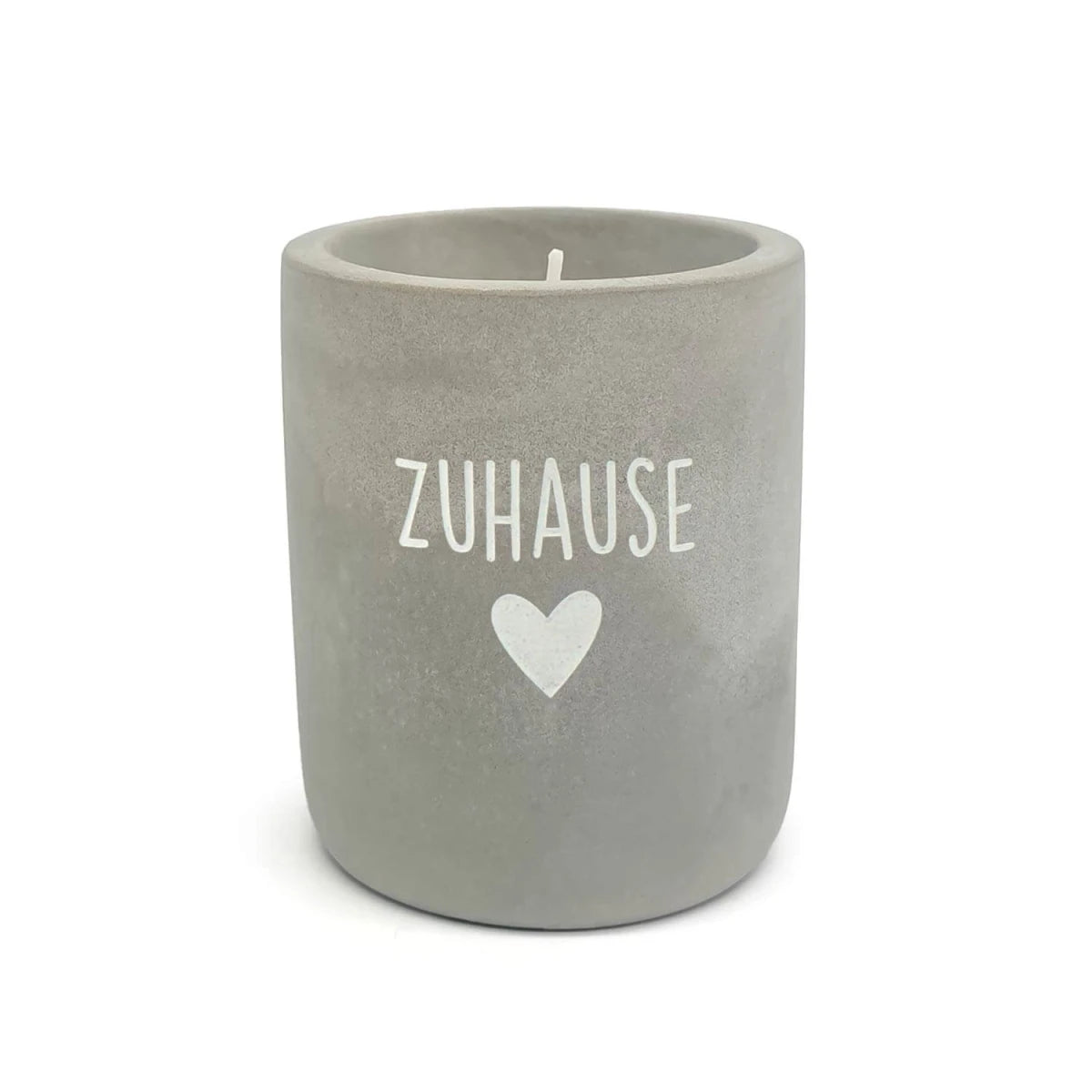 Beton-Kerze „Zuhause“ grau mit Herz – modernes Wohnaccessoire Kerze Das Zierwerk