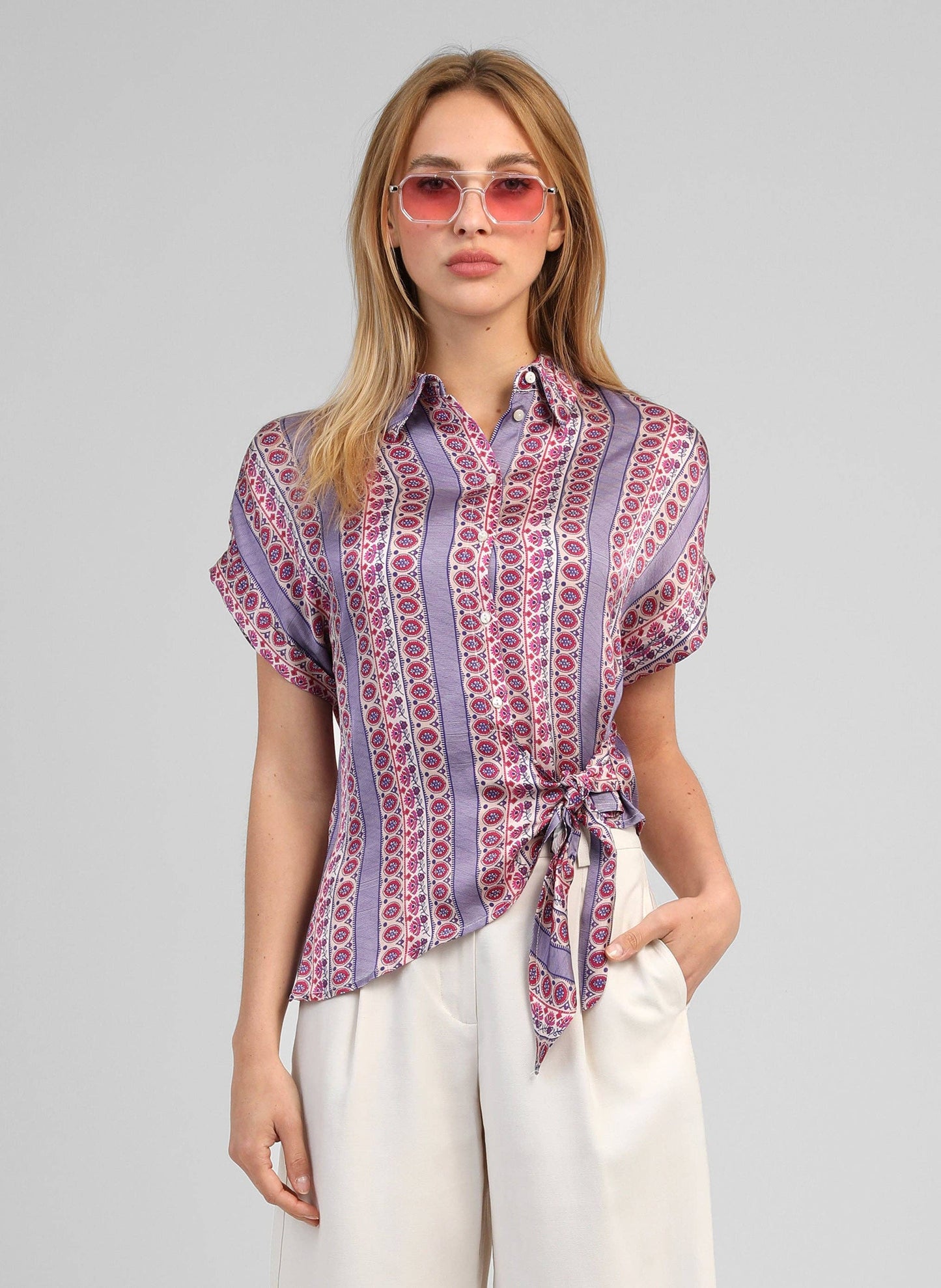 Bluse – Gr. S, Tintenblau, Satinoptik, asymmetrisch | An’ge Bluse An'ge