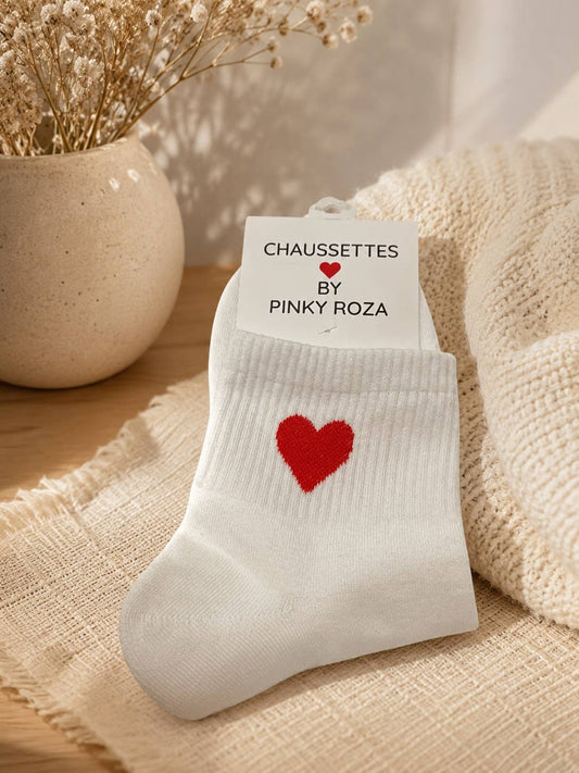Baumwollsocke mit besticktem Herz – Weiß | Taille Unique Socke Pinky Roza