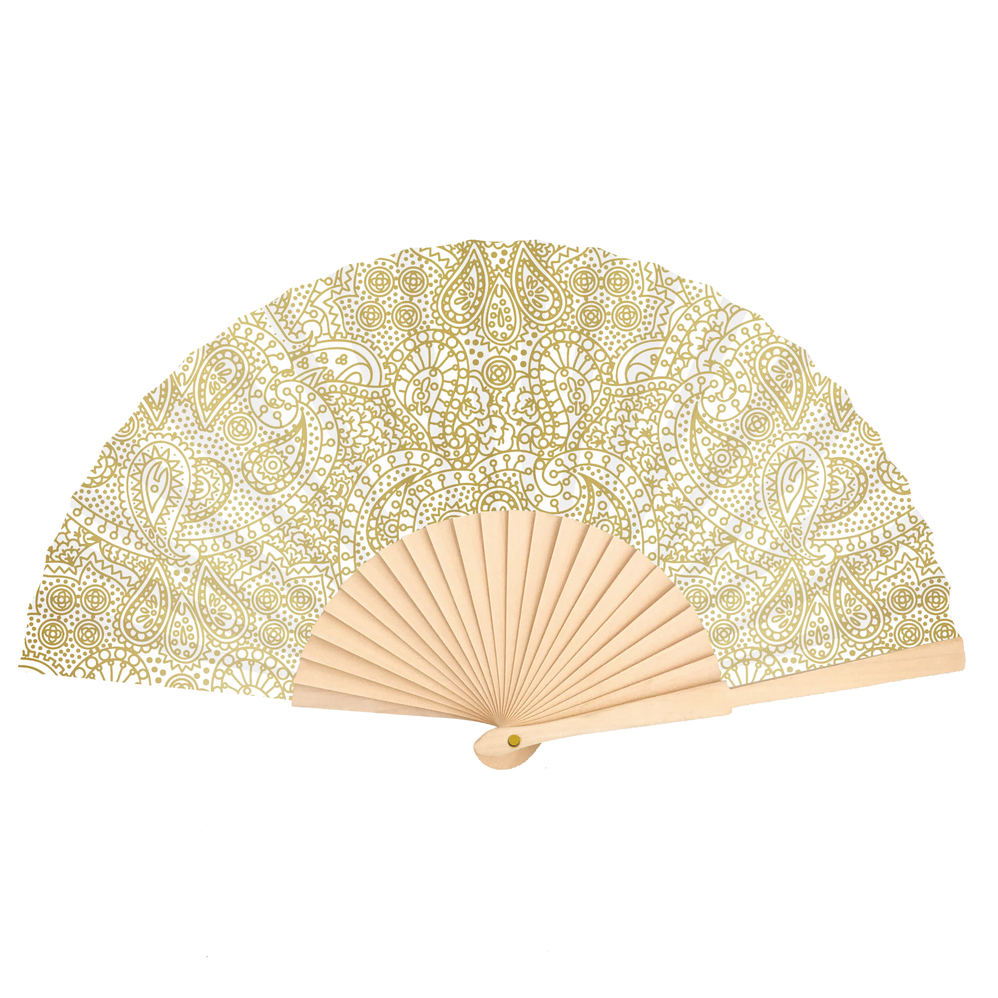 Fächer „Paisley Gold Boho“ – 23 cm, Blassgold auf Creme, dunkles Holz | Fantastico Fans Ibiza Fantastico Fans