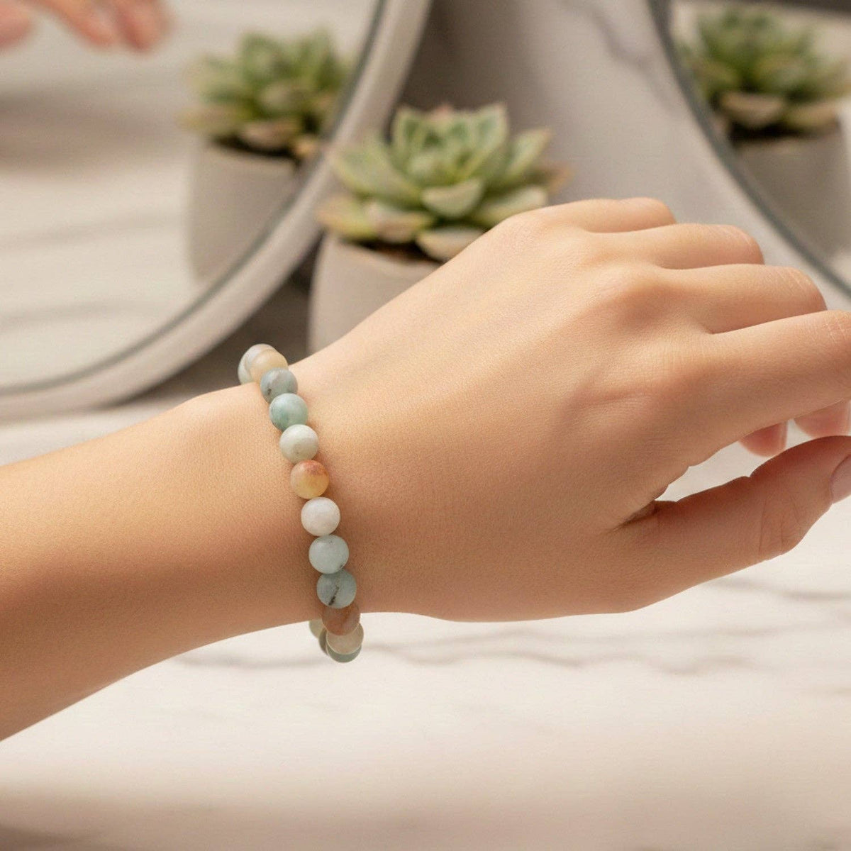 Naturstein-Armband mit Elastikband – Hellgrün | Damen | Karma Armband Karma