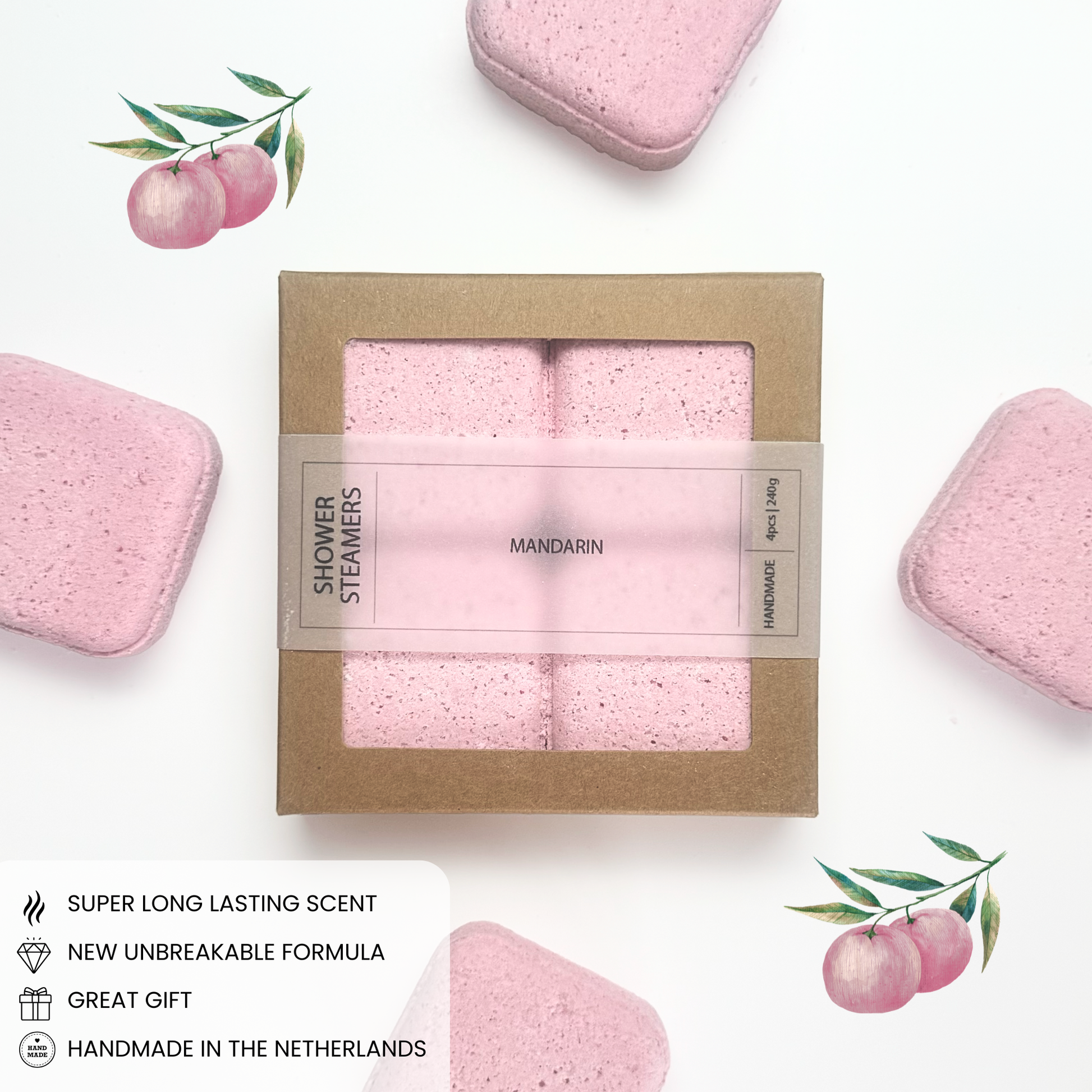 Geschenkset Dusch-Dampfbombe – Mandarine (4er Set) Seife Das Zierwerk