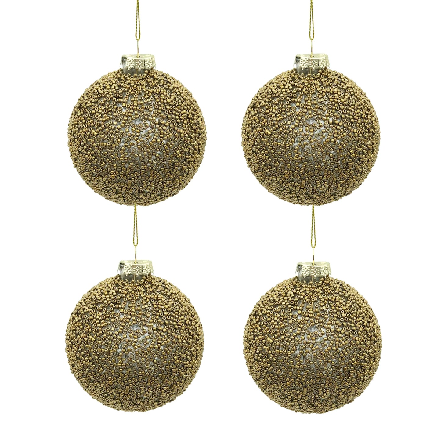 Weihnachtskugel Glas Gold mit Perlen – Edler Christbaumschmuck 10 cm