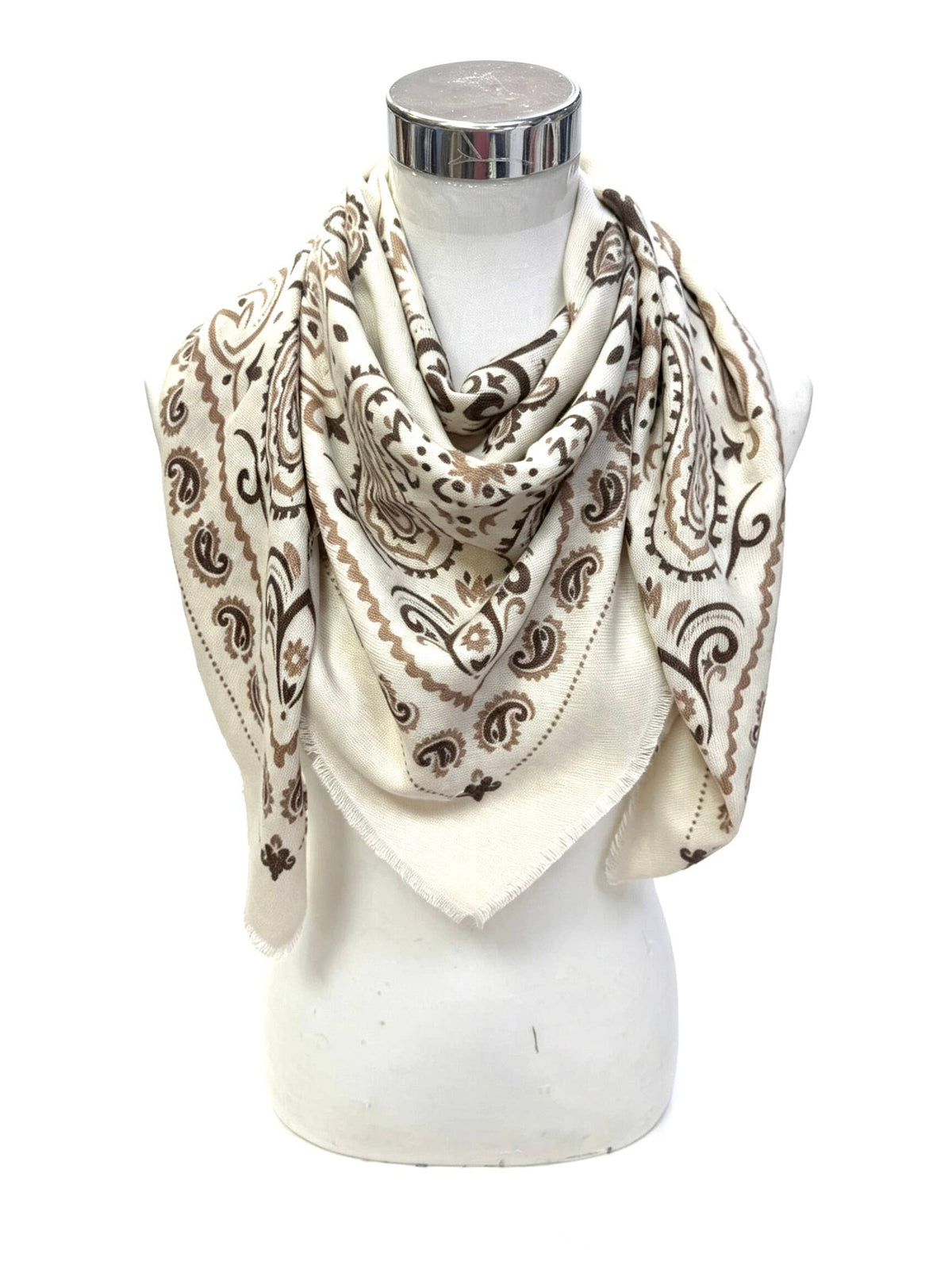 Woll-Carré mit Bandana-Muster – 110×100 cm | Beige | LINETA Schal LINETA