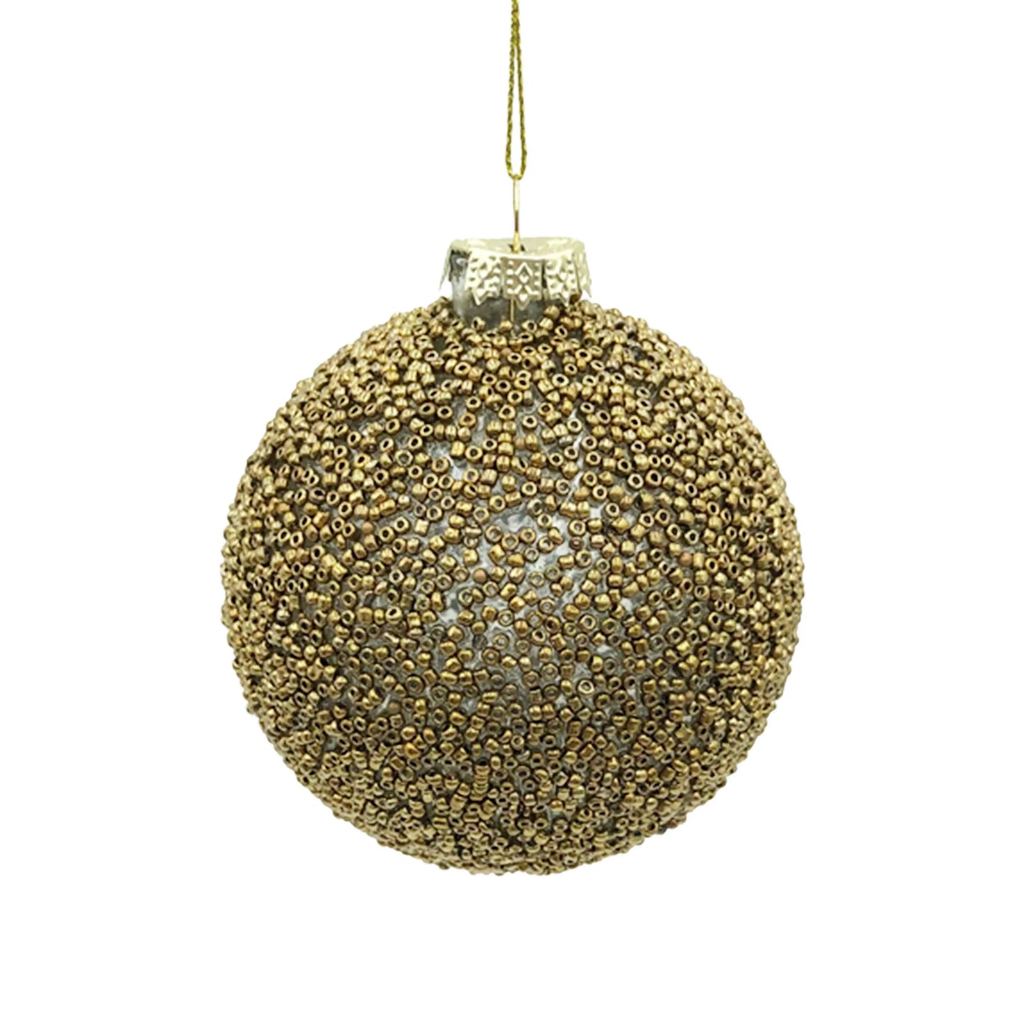 Weihnachtskugel Glas Gold mit Perlen – Edler Christbaumschmuck 10 cm