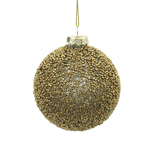 Weihnachtskugel Glas Gold mit Perlen – Edler Christbaumschmuck 10 cm