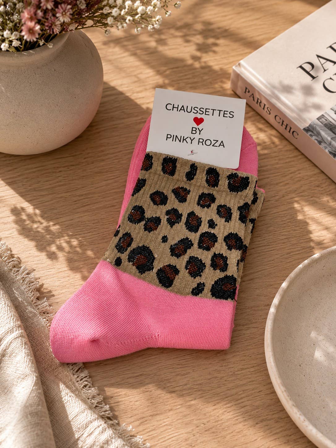 Baumwollsocke mit Leopardenmuster: Rosa / Taille unique Pinky Roza
