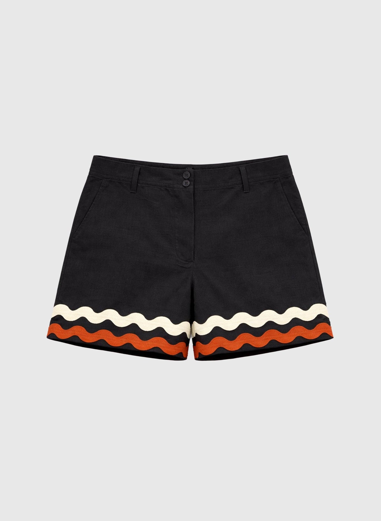 Shorts – Gr. S, Schwarz, Baumwollstickereien, gerader Schnitt | An’ge Shorts An'ge