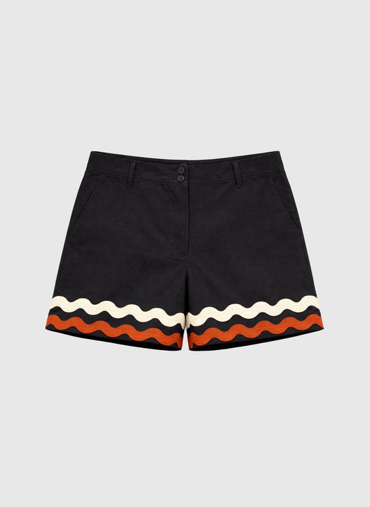 Shorts – Gr. S, Schwarz, Baumwollstickereien, gerader Schnitt | An’ge Shorts An'ge
