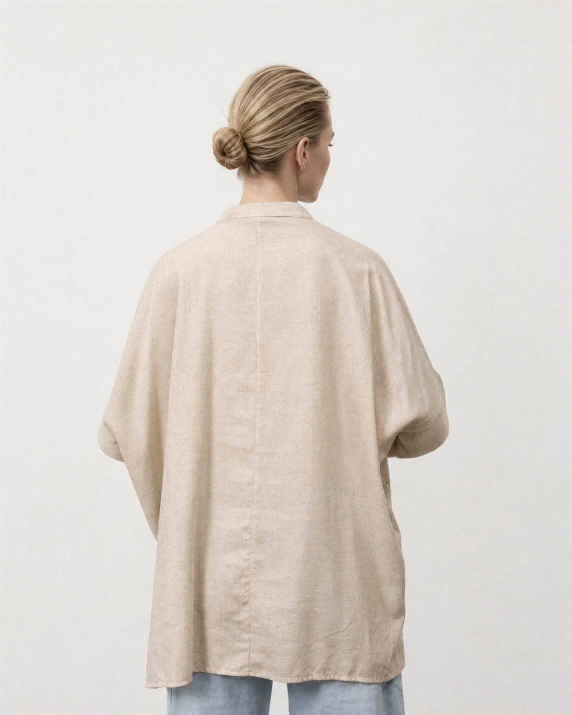 Leinenbluse mit durchbrochenem Einsatz – weiter Schnitt, Made in Italy | Cécile Wang Bluse Cécile Wang