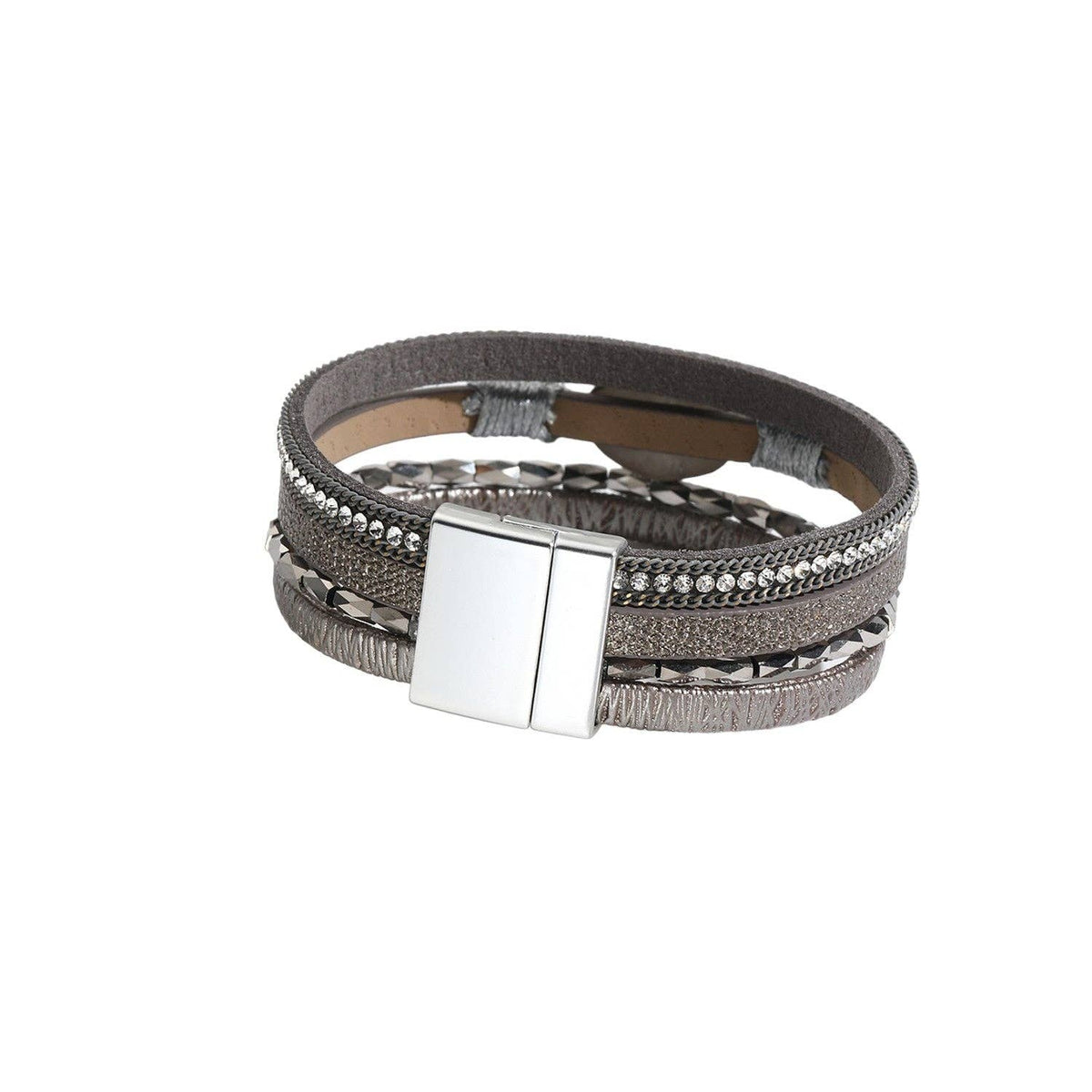 Damen-Lederarmband mit Zirkonstein – Mehrreihig | Leo-Print Beige | Karma Schmuck Karma