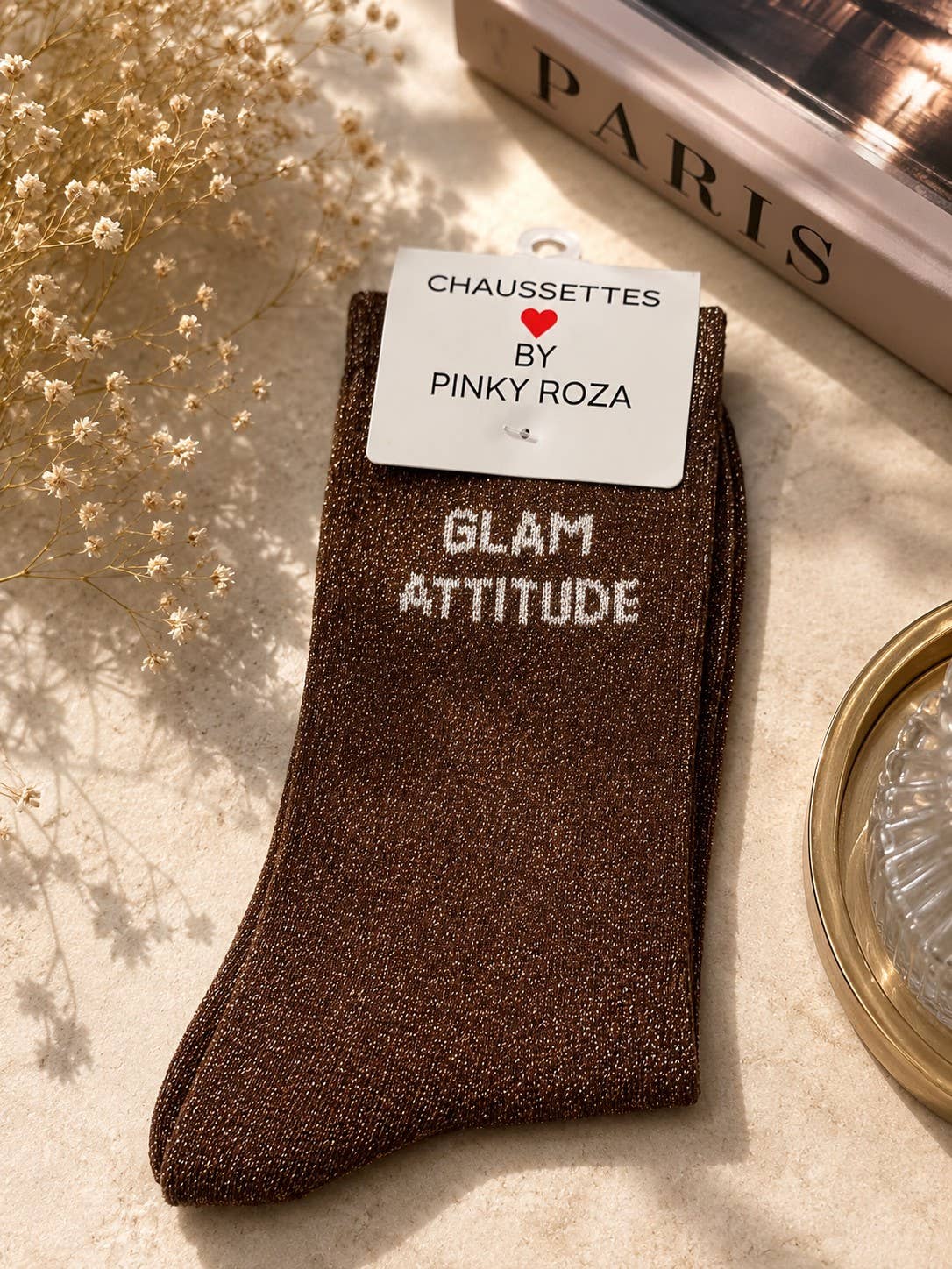 Pailletten-Socken „Glam Attitude“ – Einheitsgröße | Dunkelbraun | Pinky Roza Socken Pinky Roza
