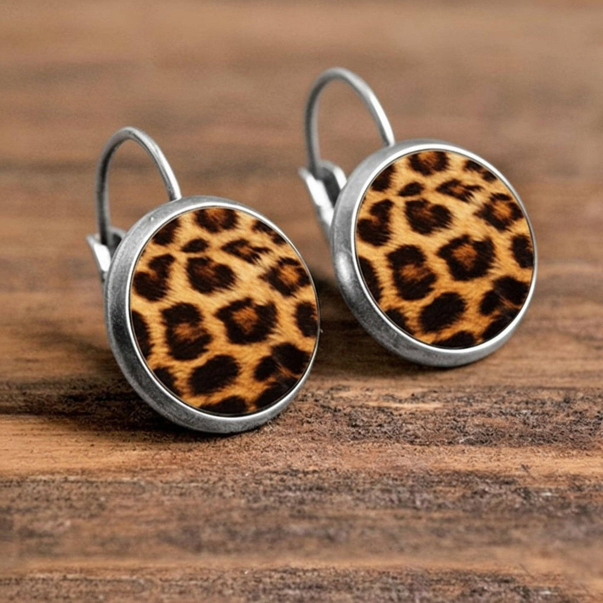 Damen-Ohrringe mit Leopardenmuster – Rund 2 cm | Silber-Braun | Karma Ohrringe Karma