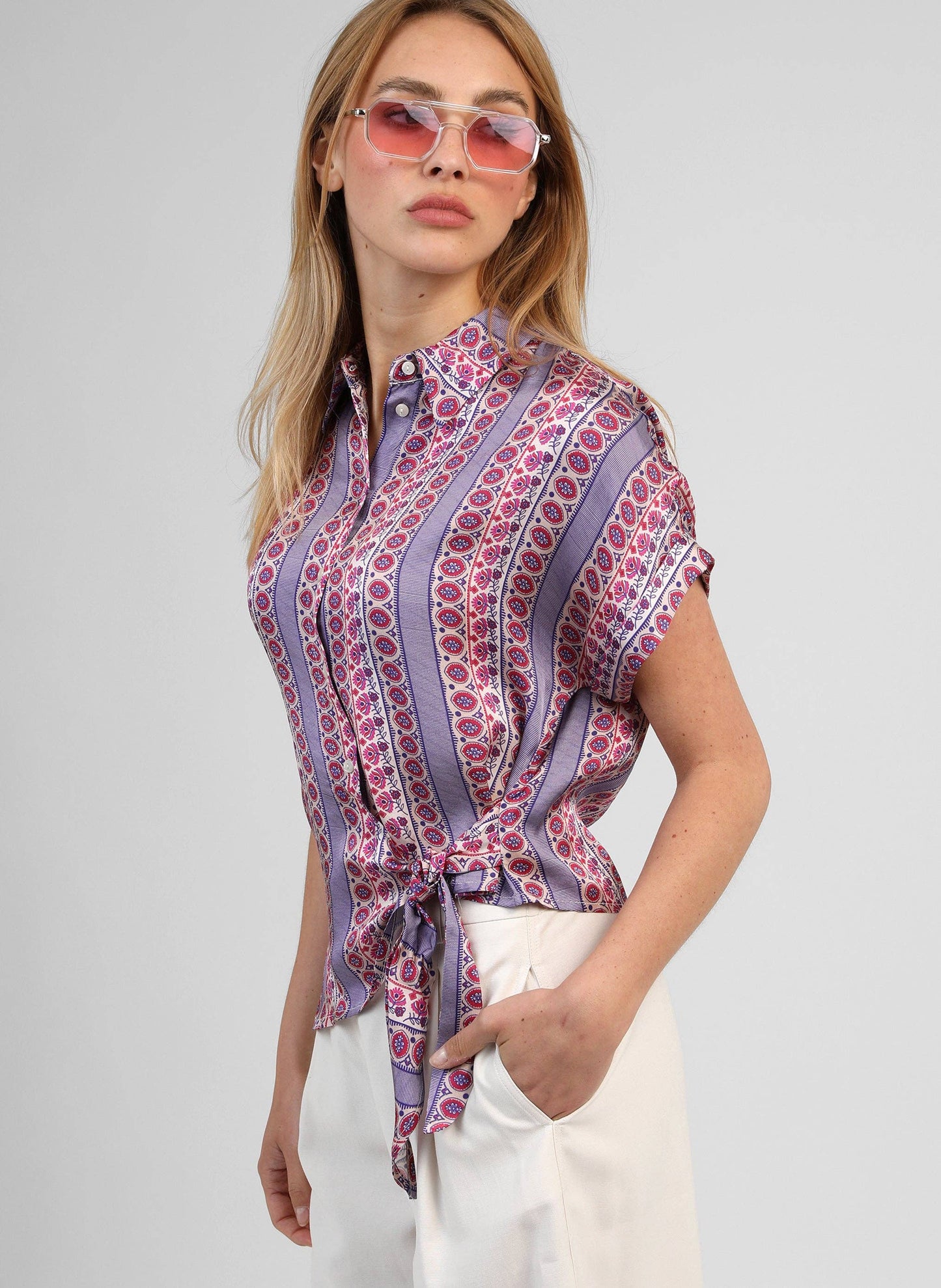 Bluse – Gr. S, Tintenblau, Satinoptik, asymmetrisch | An’ge Bluse An'ge