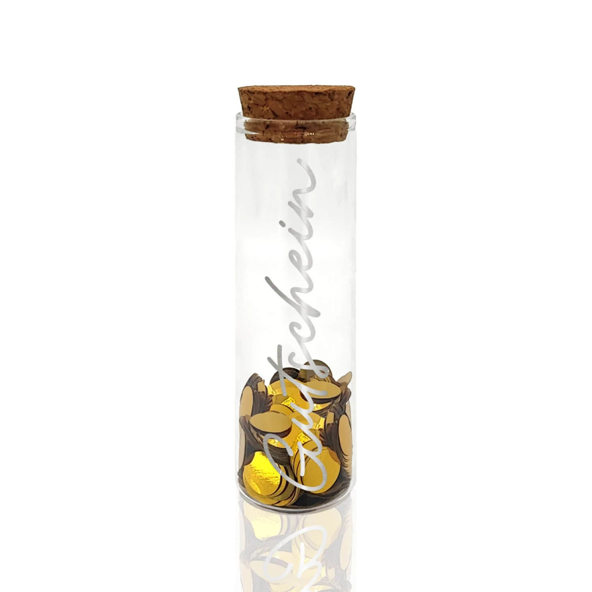 Geldgeschenk-Röhrchen „GUTSCHEIN“ – Silber mit goldenem Konfetti Geldgeschenk Das Zierwerk