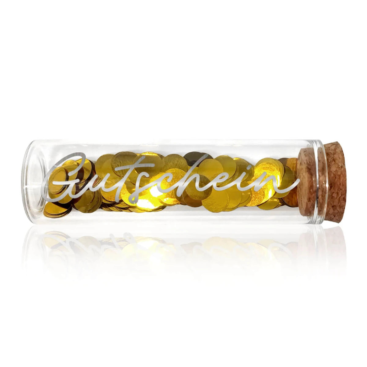 Geldgeschenk-Röhrchen „GUTSCHEIN“ – Silber mit goldenem Konfetti Geldgeschenk Das Zierwerk