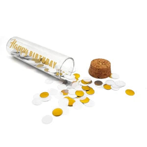 Geldgeschenk-Röhrchen „HAPPY BIRTHDAY“ – Gold mit weißem Konfetti Geldgeschenk Das Zierwerk