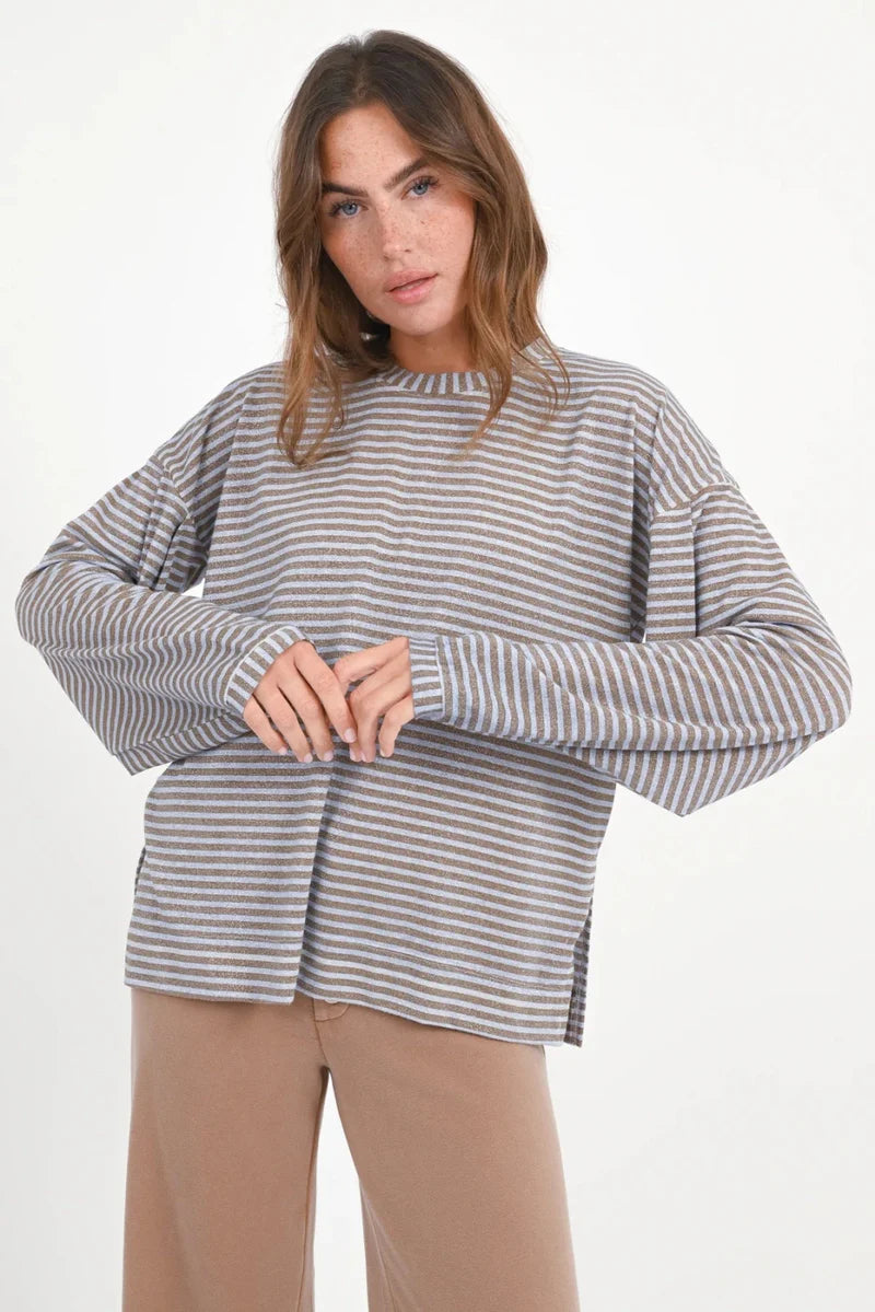 Glitter Langarmshirt „Titree“ – Streifen & Lurex für funkelnde Looks (M) Sweatshirt Love Joy Victory