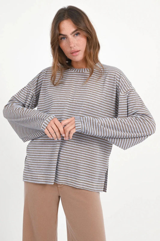 Glitter Langarmshirt „Titree“ – Streifen & Lurex für funkelnde Looks (M) Sweatshirt Love Joy Victory