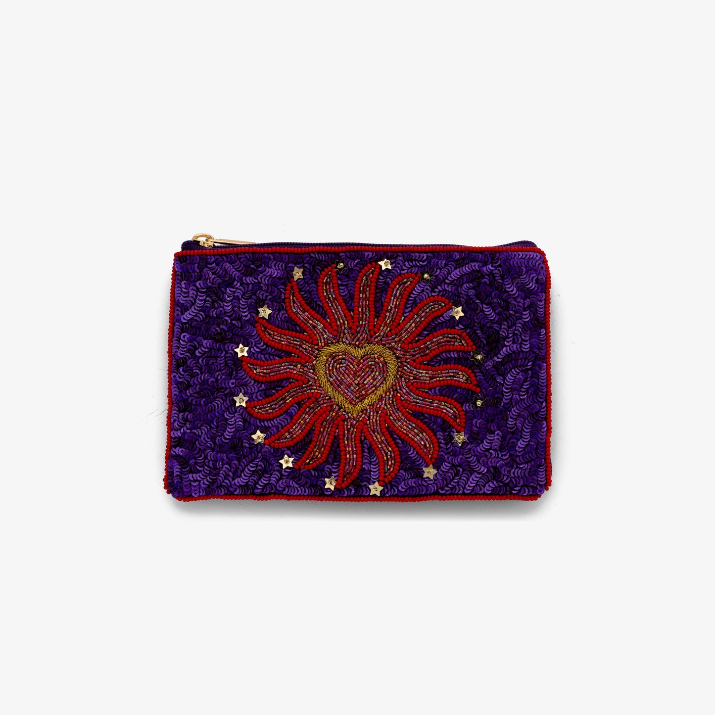 Kleine Pouch in Lila mit Herzmotiv, Perlen & Pailletten