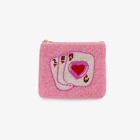 Beaded Coin Purse "Herzkarten" – Deine tägliche Glückssträhne in der Tasche