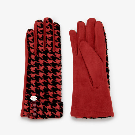 Elegante Damenhandschuhe im Hahnentritt-Muster – Rot/Schwarz, Einheitsgröße