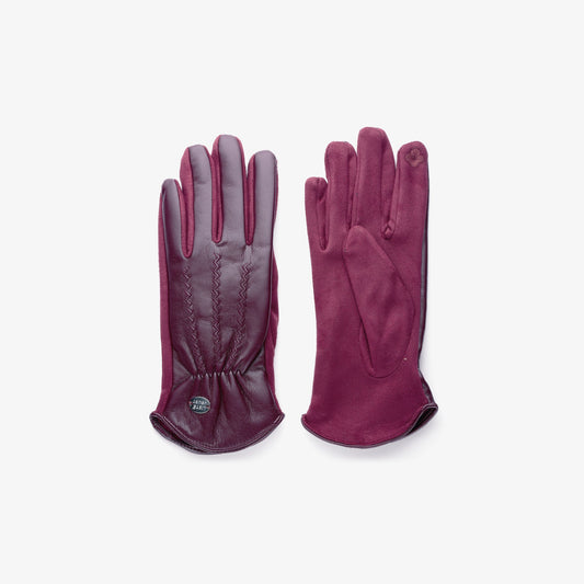 Damenhandschuhe Bordeaux – Lederoptik & Stoff, Einheitsgröße