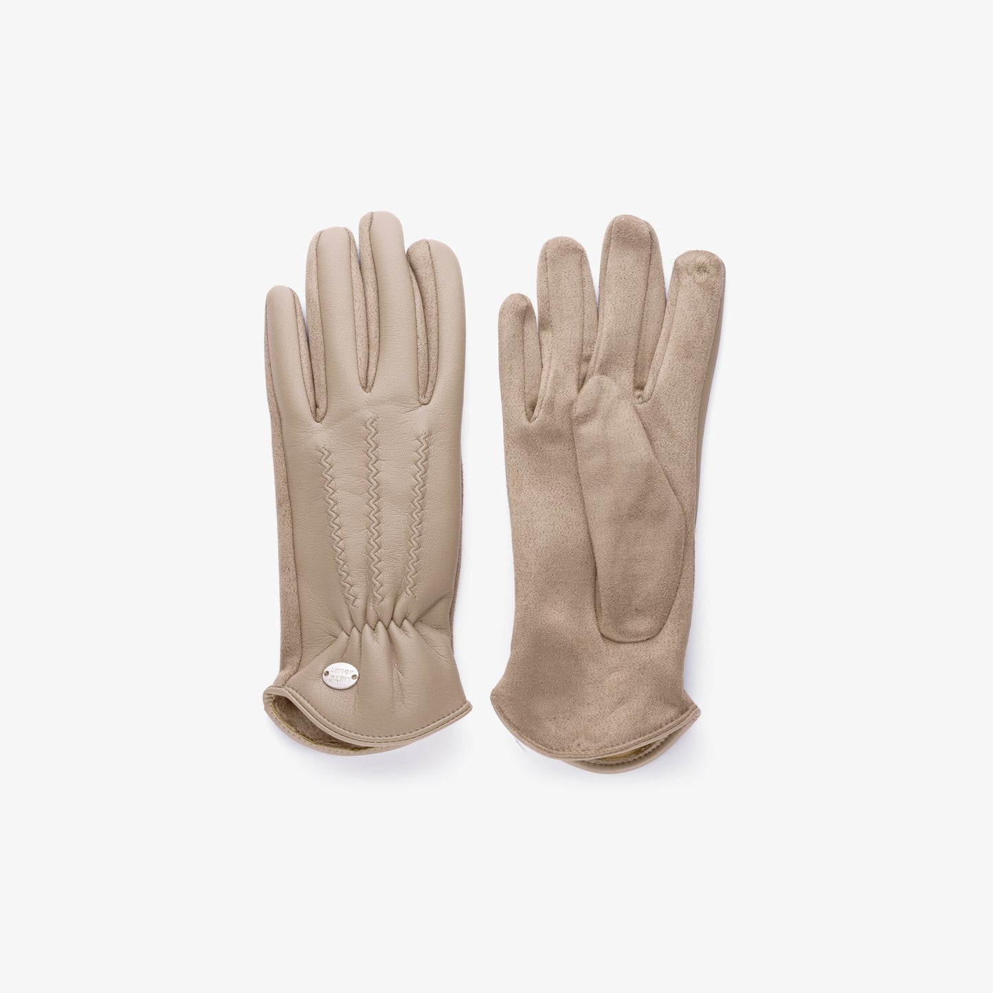 Damenhandschuhe Beige – Lederoptik & Stoff, Einheitsgröße