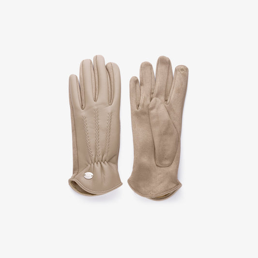 Damenhandschuhe Beige – Lederoptik & Stoff, Einheitsgröße