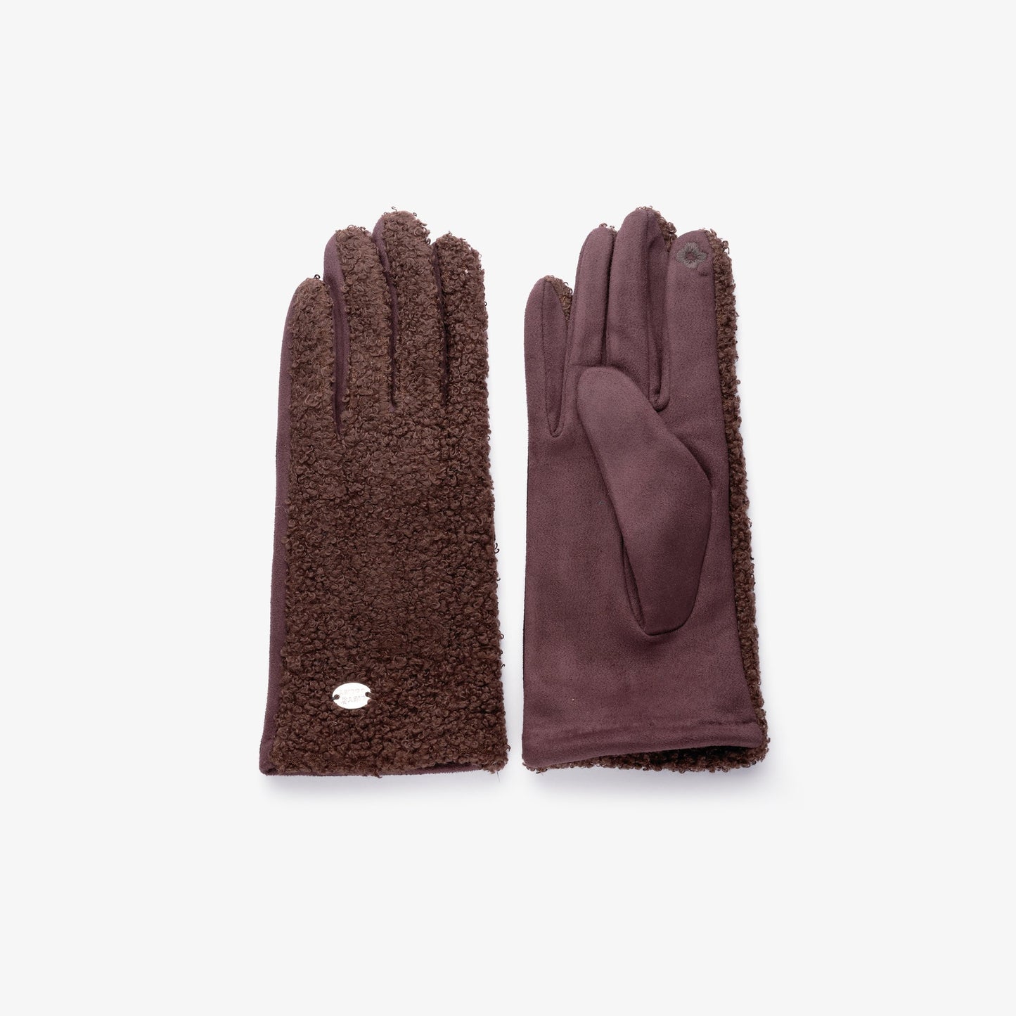 Damenhandschuhe Dunkelbraun – Teddyfell-Optik & Stoff, Einheitsgröße